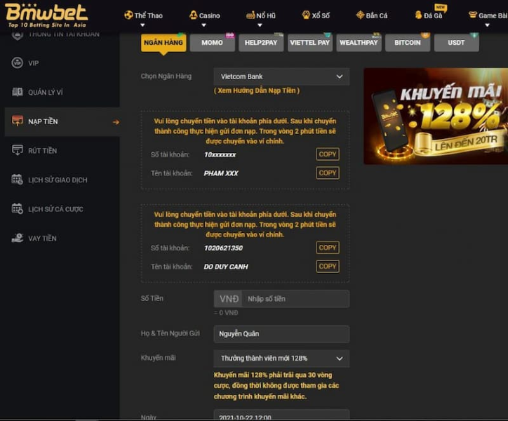 Nạp rút tiền 3 Nạp rút tiền BMWBet